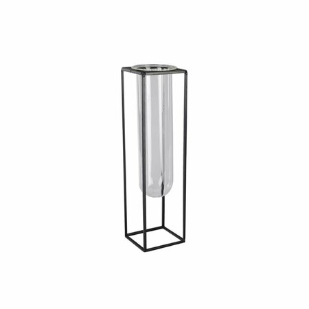 H2H Metal Square Vase with Hanging Clear Tube Glass, Coated Black - Large H22484752